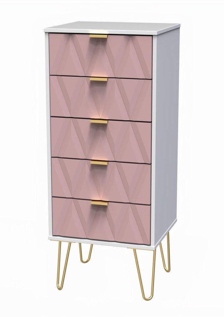 Diamond Narrow 5 Drawer Chest with Gold Hairpin Legs - Welcome Furniture