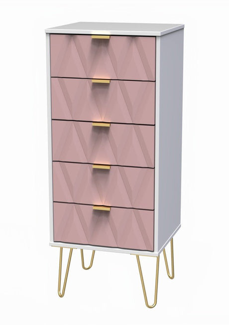 Diamond Narrow 5 Drawer Chest with Gold Hairpin Legs - Welcome Furniture