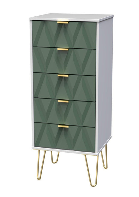 Diamond Narrow 5 Drawer Chest with Gold Hairpin Legs - Welcome Furniture