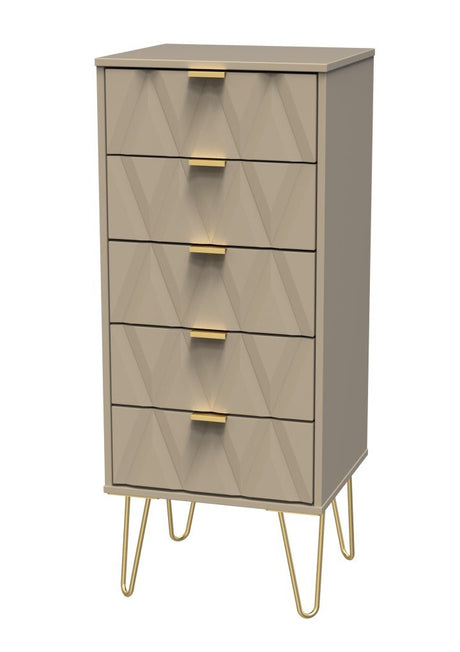 Diamond Narrow 5 Drawer Chest with Gold Hairpin Legs - Welcome Furniture