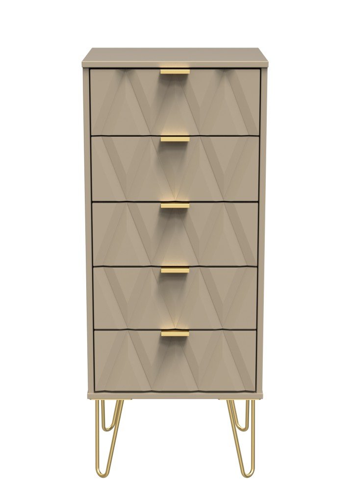 Diamond Narrow 5 Drawer Chest with Gold Hairpin Legs - Welcome Furniture