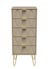 Diamond Narrow 5 Drawer Chest with Gold Hairpin Legs - Welcome Furniture