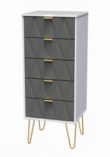 Diamond Narrow 5 Drawer Chest with Gold Hairpin Legs - Welcome Furniture