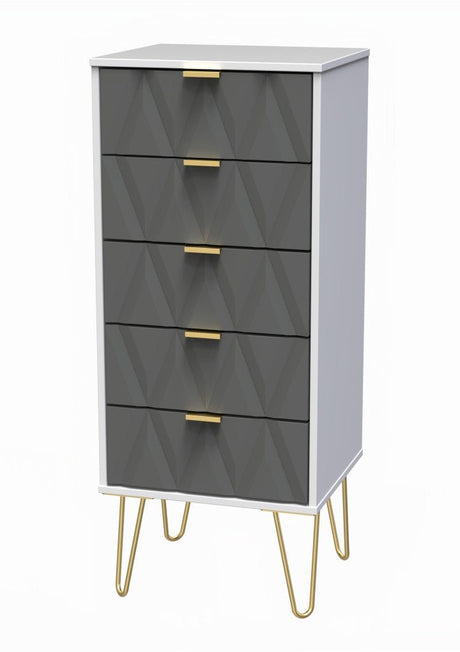Diamond Narrow 5 Drawer Chest with Gold Hairpin Legs - Welcome Furniture