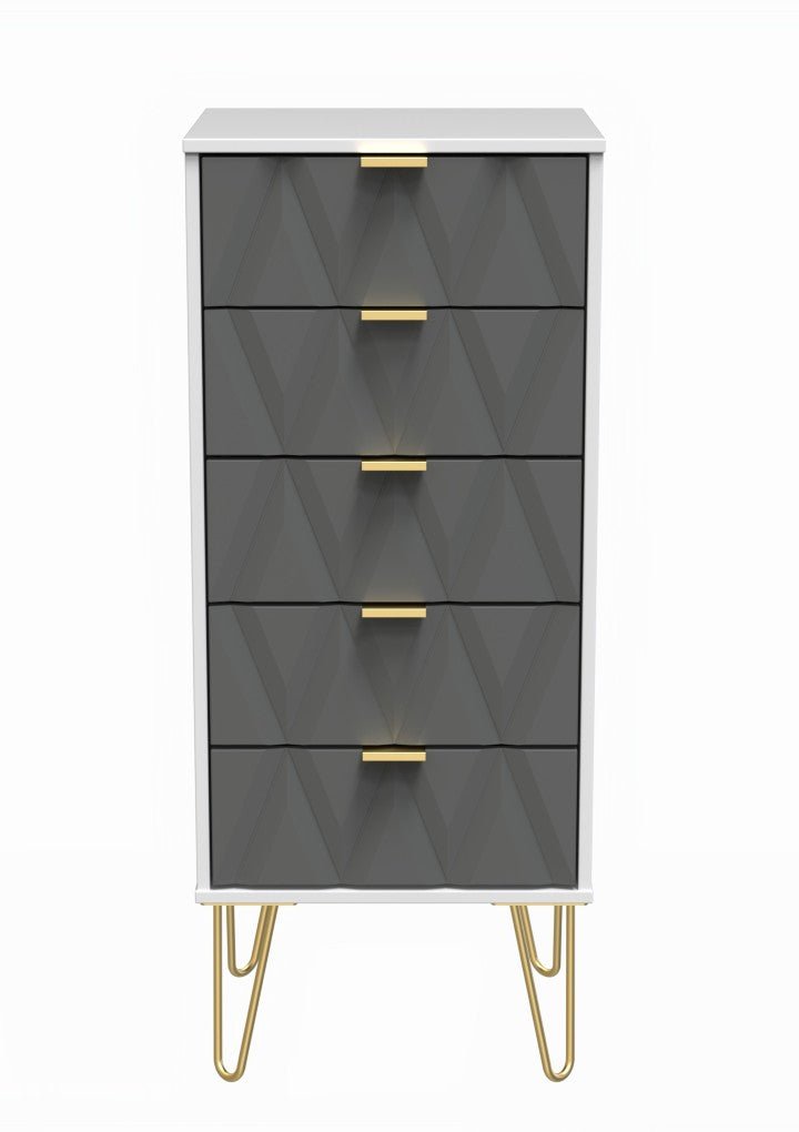 Diamond Narrow 5 Drawer Chest with Gold Hairpin Legs - Welcome Furniture