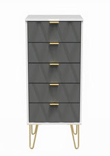 Diamond Narrow 5 Drawer Chest with Gold Hairpin Legs - Welcome Furniture