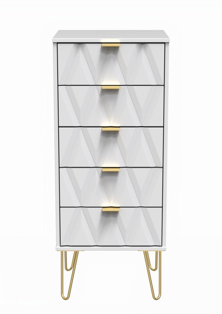 Diamond Narrow 5 Drawer Chest with Gold Hairpin Legs - Welcome Furniture