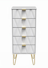 Diamond Narrow 5 Drawer Chest with Gold Hairpin Legs - Welcome Furniture
