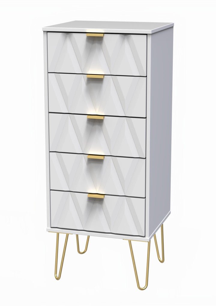 Diamond Narrow 5 Drawer Chest with Gold Hairpin Legs - Welcome Furniture