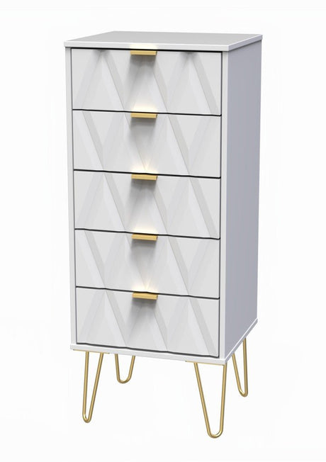 Diamond Narrow 5 Drawer Chest with Gold Hairpin Legs - Welcome Furniture