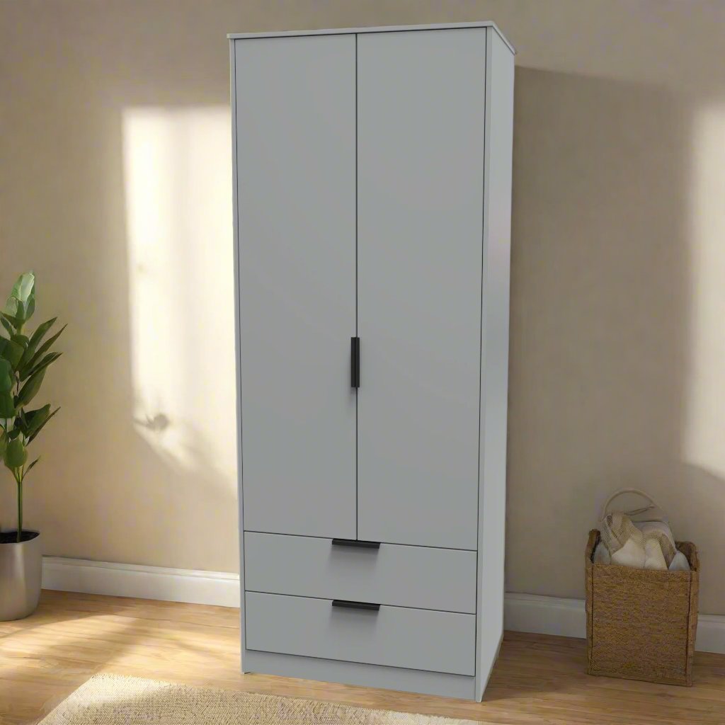 Diego 2 Door 2 Drawer Wardrobe with Black Fittings - Welcome Furniture