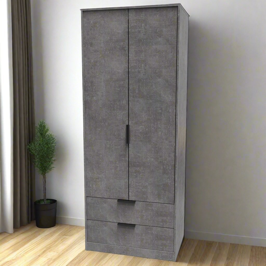 Diego 2 Door 2 Drawer Wardrobe with Black Fittings - Welcome Furniture