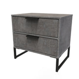 Diego 2 Drawer Midi Bedside Cabinet with Black Frame Legs - Welcome Furniture