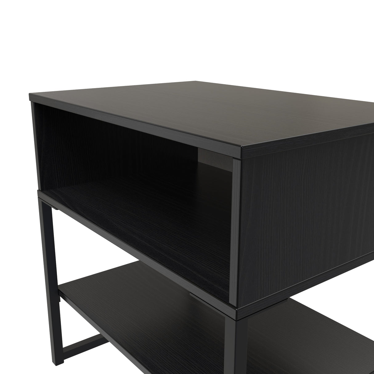 Diego Single Open Midi Bedside Cabinet with Black Frame Legs - Welcome Furniture