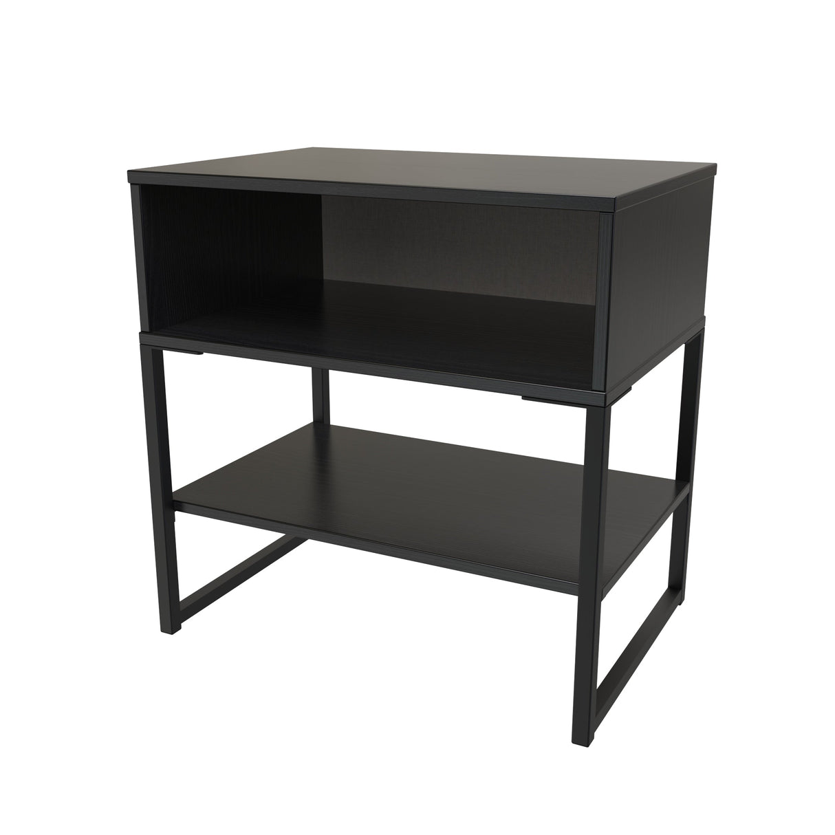 Diego Single Open Midi Bedside Cabinet with Black Frame Legs - Welcome Furniture