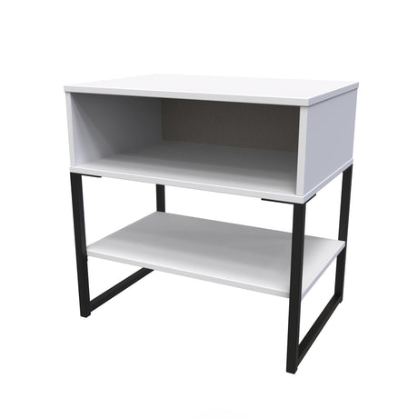 Diego Single Open Midi Bedside Cabinet with Black Frame Legs - Welcome Furniture