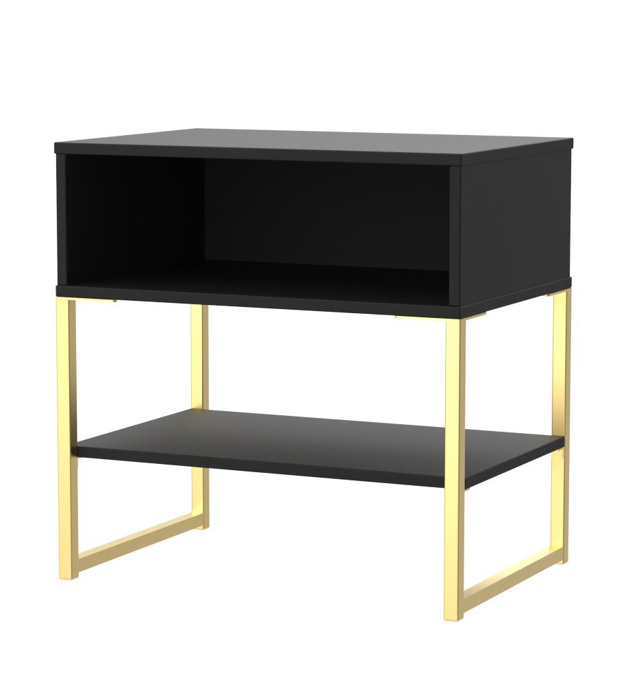 Diego Single Open Midi Bedside Cabinet with Gold Frame Legs - Welcome Furniture
