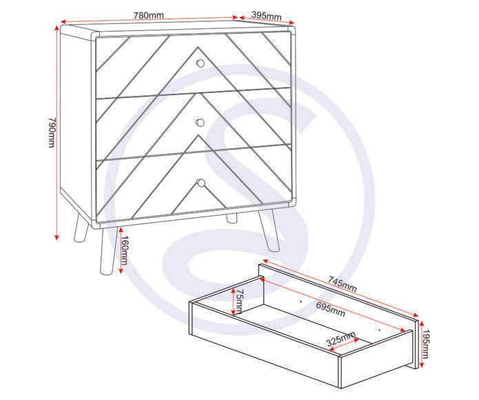 Dixie 3 Drawer Chest - Seconique