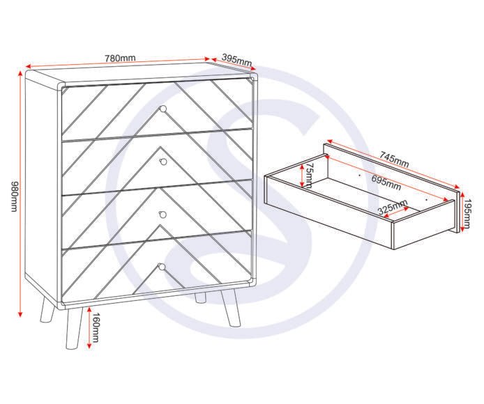 Dixie 4 Drawer Chest - Seconique