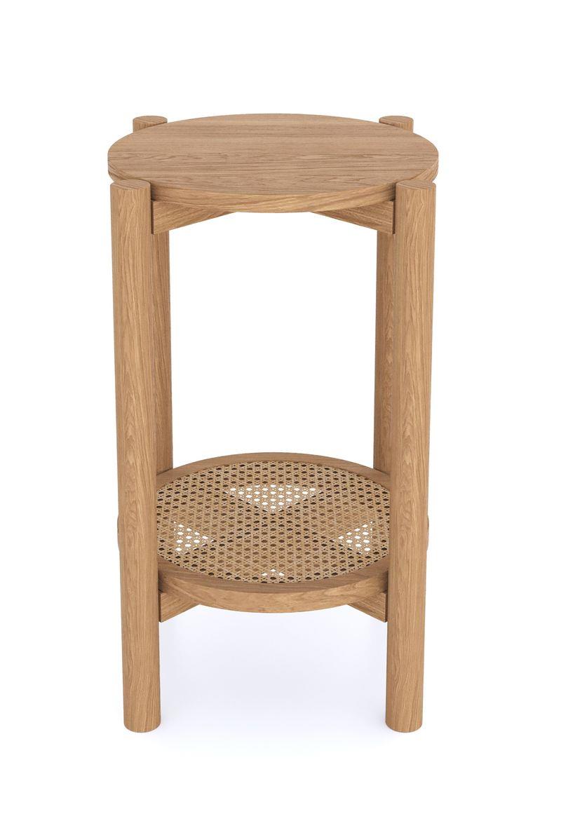 Cypress Round Side Table with Rattan Open Shelf
