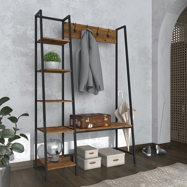 Ealing Rustic Industrial Hallway Coat & Shoe Rack Storage Unit - LPD