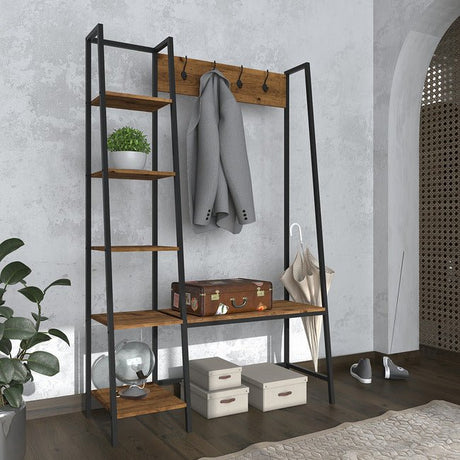 Ealing Rustic Industrial Hallway Coat & Shoe Rack Storage Unit - LPD