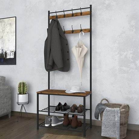 Ealing Rustic Industrial Hallway Coat & Shoe Rack Storage Unit - LPD