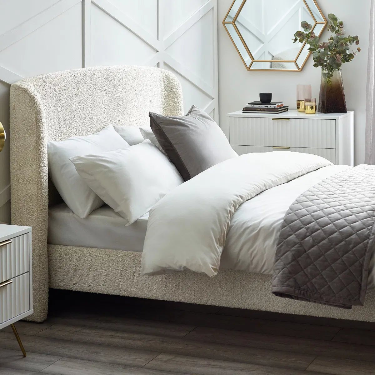 Eden Boucle Bed Frame with Curved Headboard - Julian Bowen
