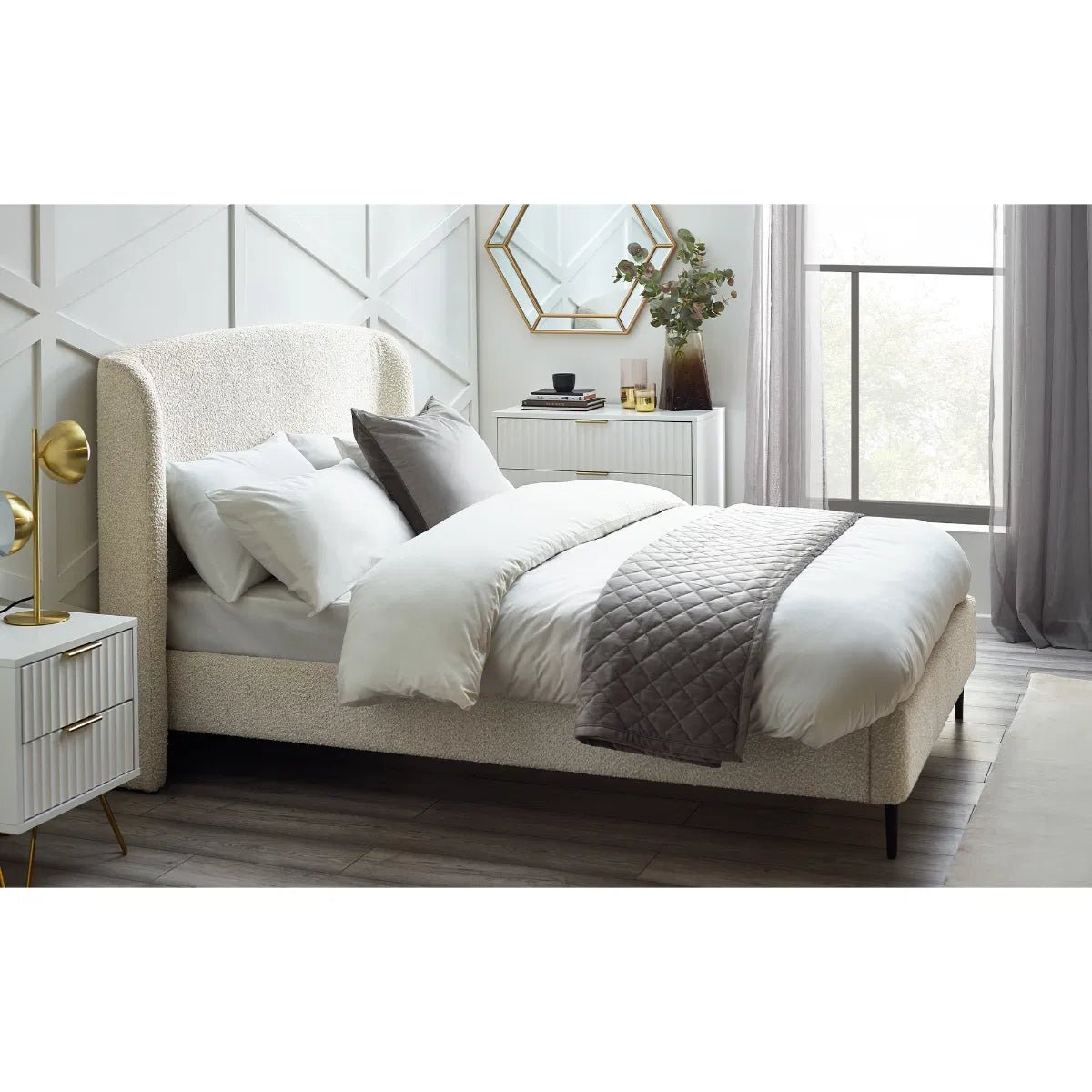 Eden Boucle Bed Frame with Curved Headboard - Julian Bowen