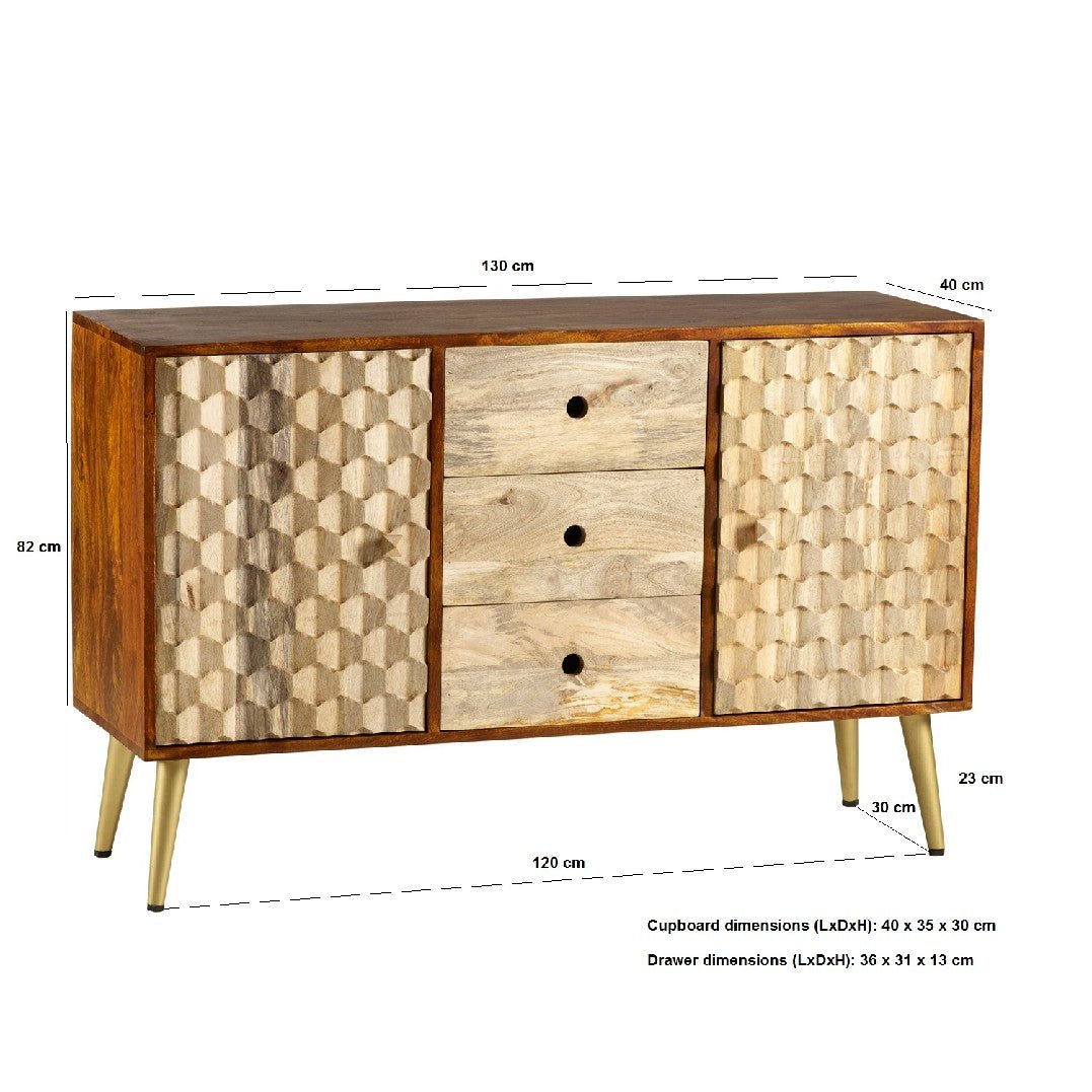 Edison 2 Door 3 Drawer Sideboard with Gold Legs - Indian Hub