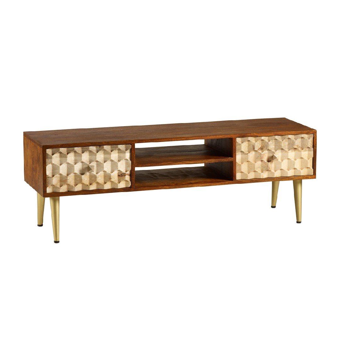 Edison 2 Door TV Unit with Gold Legs - Indian Hub