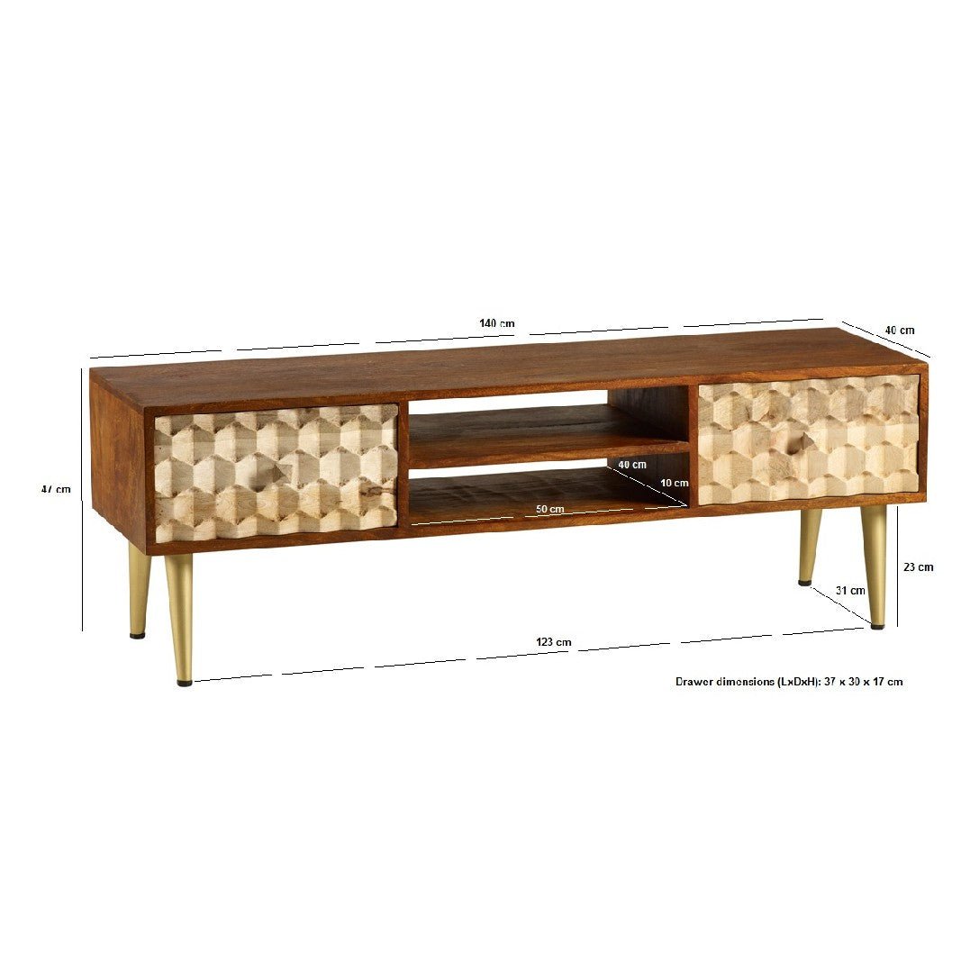 Edison 2 Door TV Unit with Gold Legs - Indian Hub
