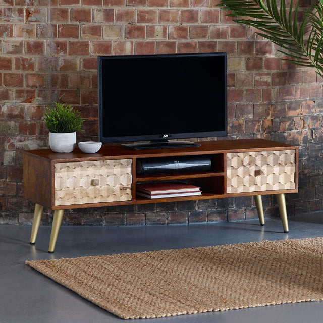 Edison 2 Door TV Unit with Gold Legs - Indian Hub