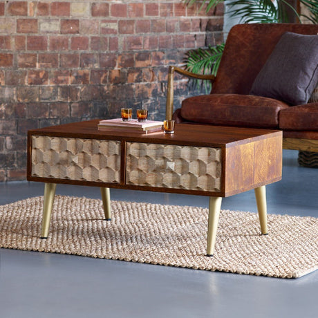 Edison 2 Drawer Coffee Table with Gold Legs - Indian Hub