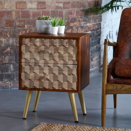 Edison 2 Drawer Side Table with Gold Legs - Indian Hub
