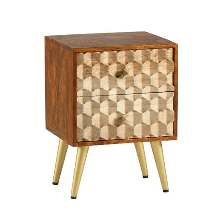 Edison 2 Drawer Side Table with Gold Legs - Indian Hub