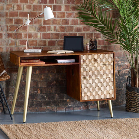 Edison Desk with Gold Legs - Indian Hub