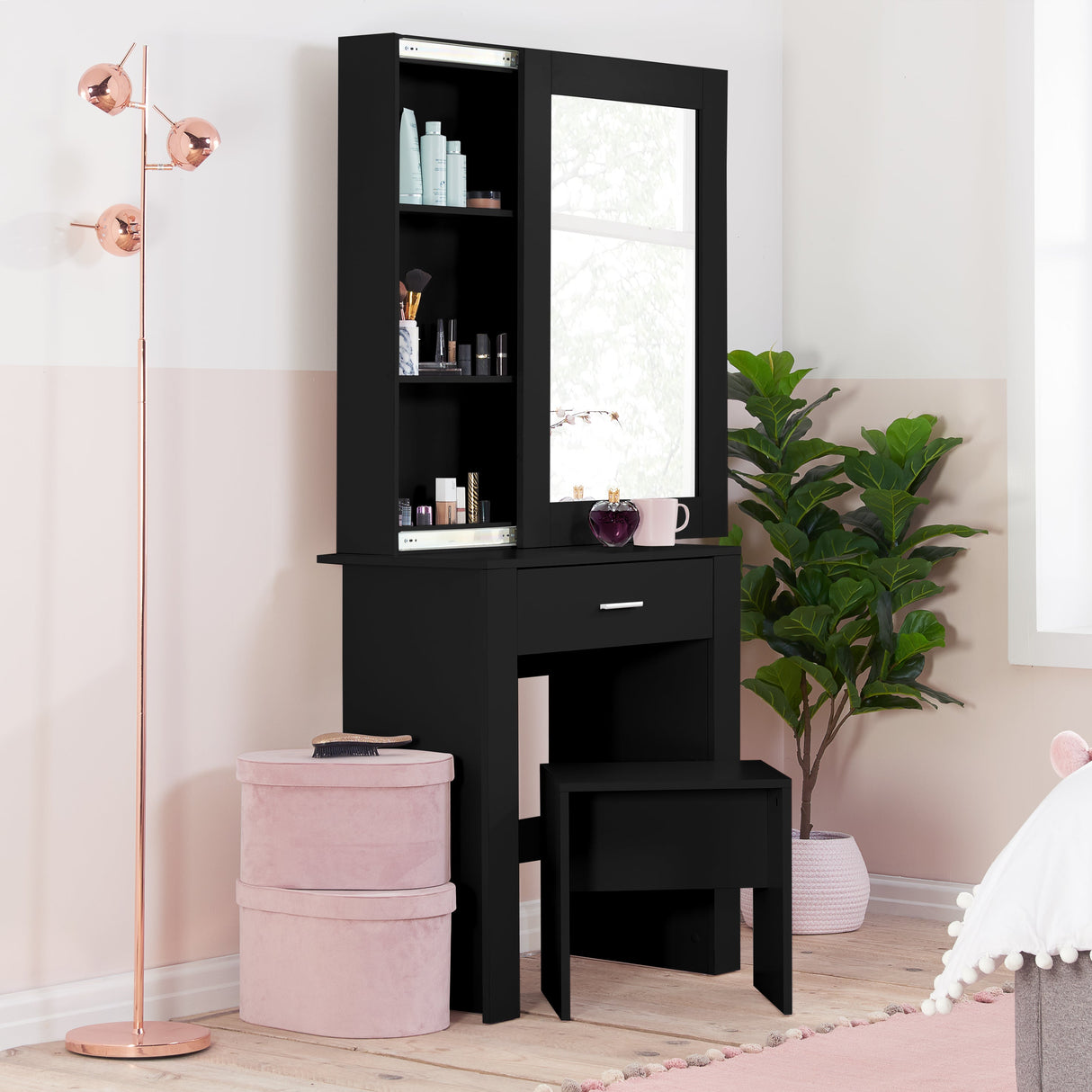 Evelyn 1 Drawer Sliding Mirror Dressing Table Set - Birlea