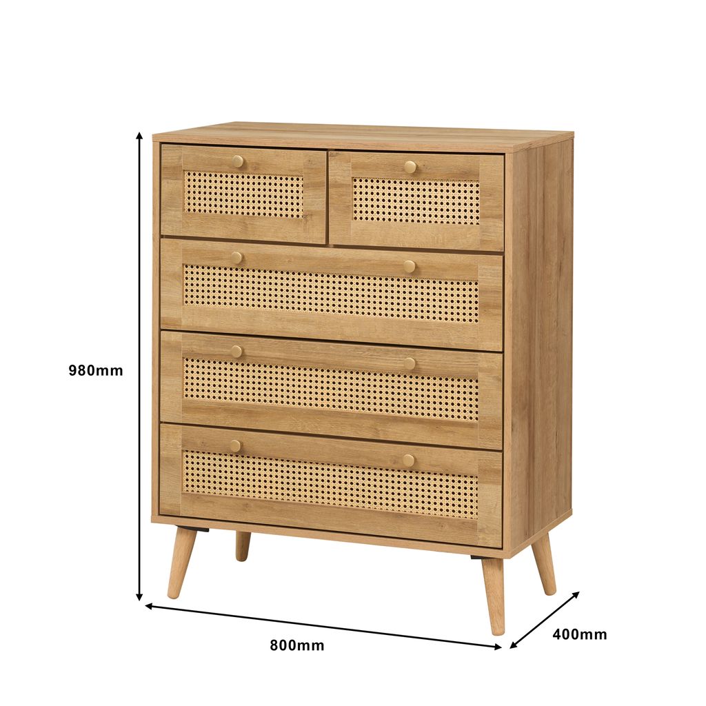 Manila Rattan 3 Piece Bedroom Set with 2 Door Wardrobe, Bedside Table & Chest of 3+2 Drawers