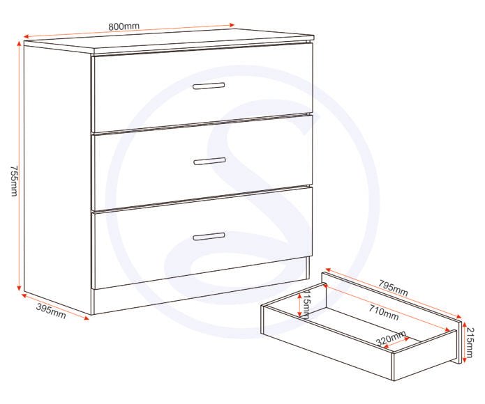 Felix 3 Drawer Chest - Seconique