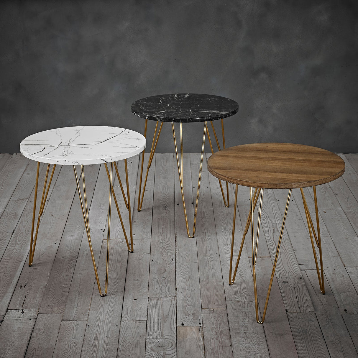 Fusion Side Table with Gold Hairpin Legs - LPD
