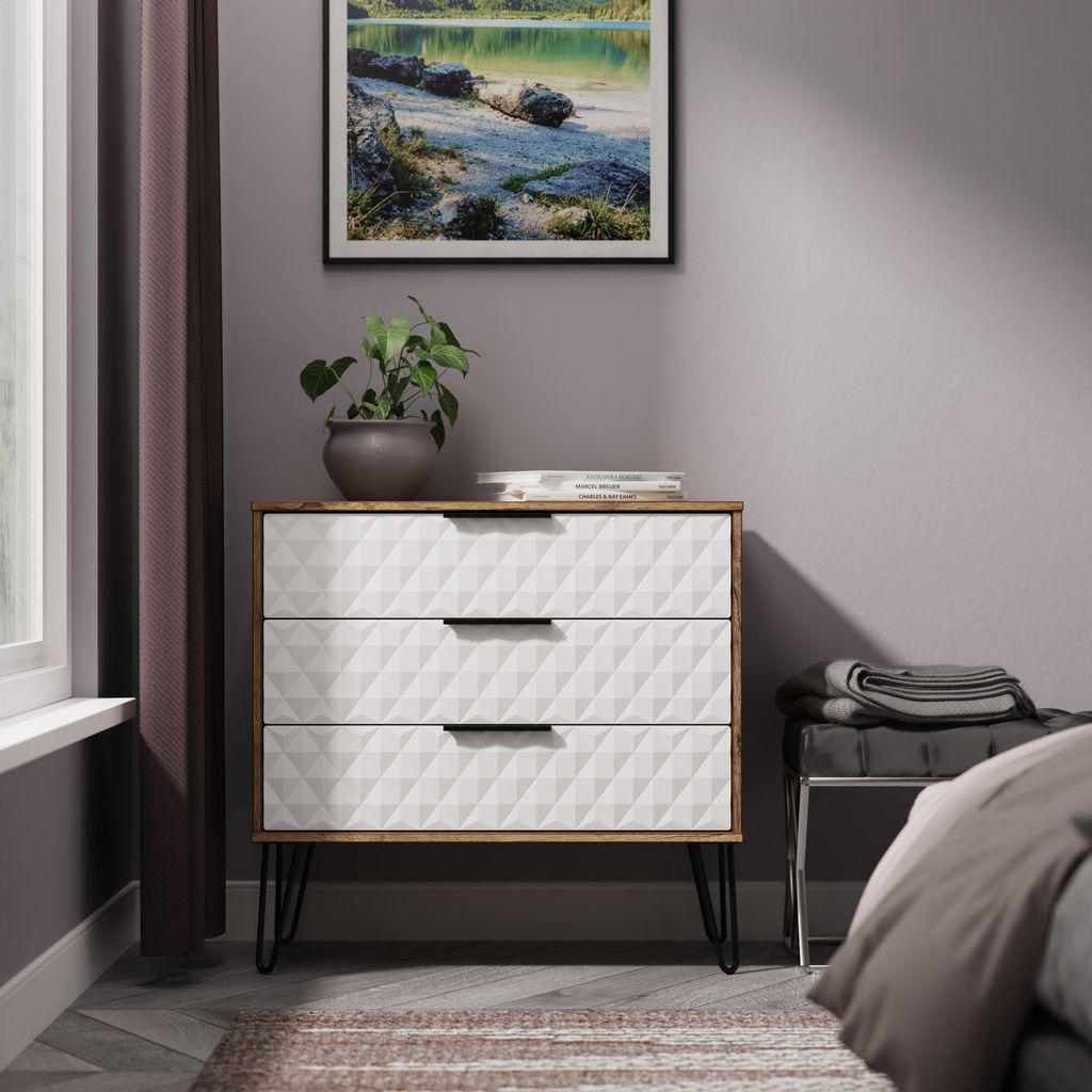 Harlequin 3 Drawer Chest with Black Hairpin Legs