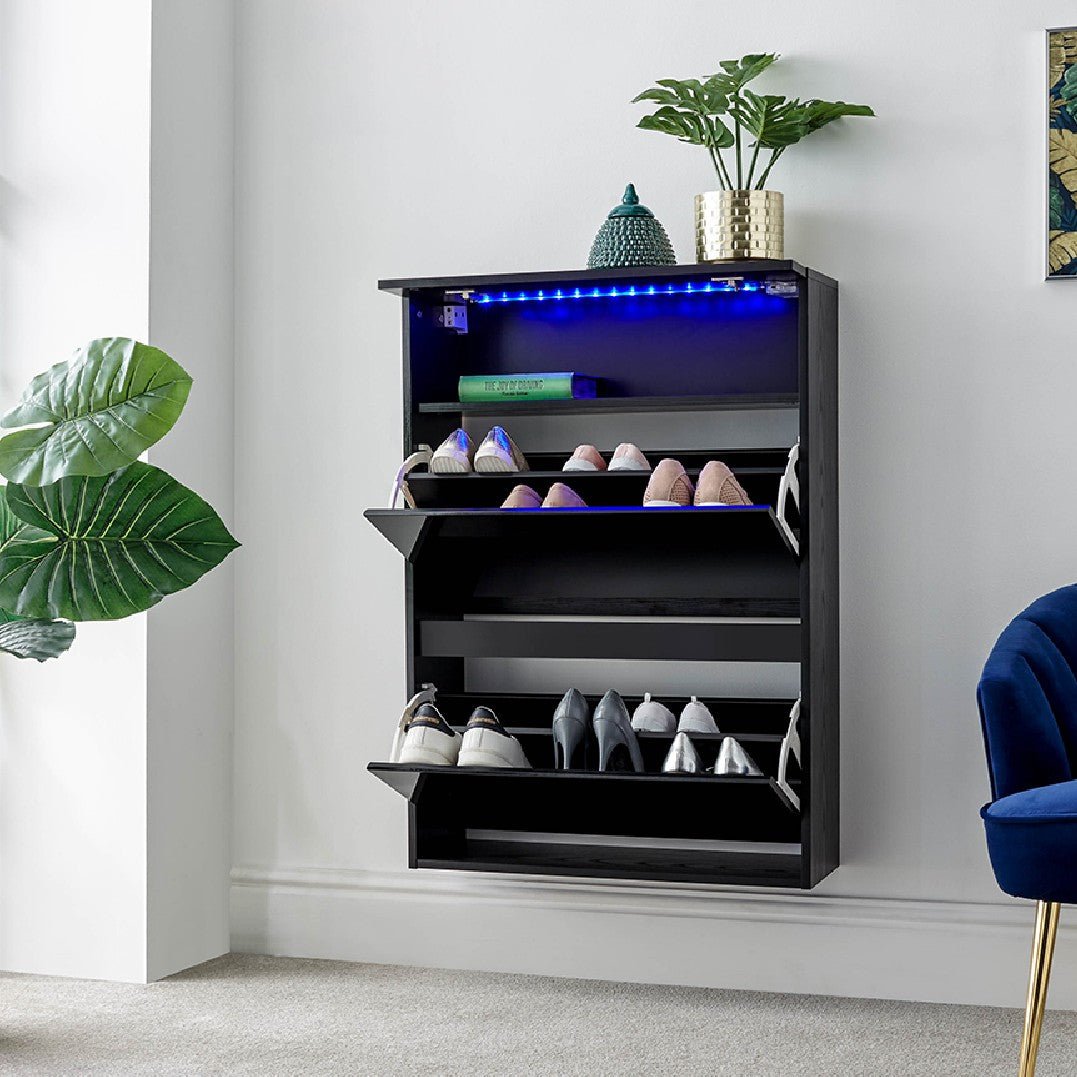 Galicia Wall Mounted Two Tier Shoe Cabinet with LED Lights - GFW