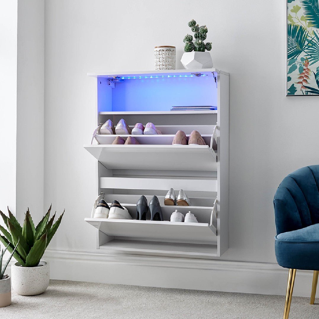 Galicia Wall Mounted Two Tier Shoe Cabinet with LED Lights - GFW