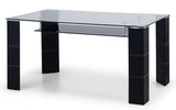 Greenwich Glass Top Dining Table with Black Faux Leather Legs