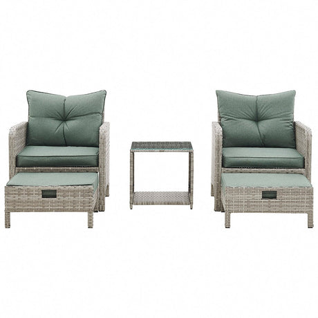 Grenada Brown 5 Piece Armchair Garden Set with Green Cushions - TGC