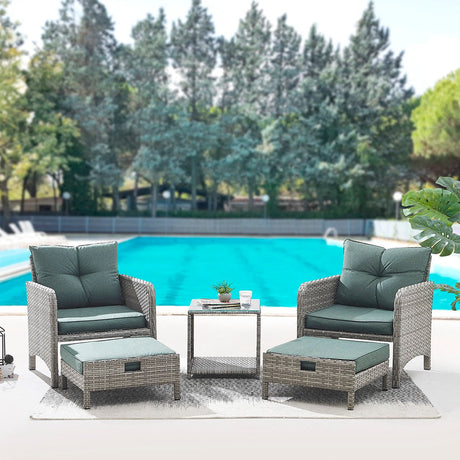 Grenada Brown 5 Piece Armchair Garden Set with Green Cushions - TGC