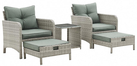 Grenada Rattan Armchair Ottoman Footstool 5 Piece Set - TGC