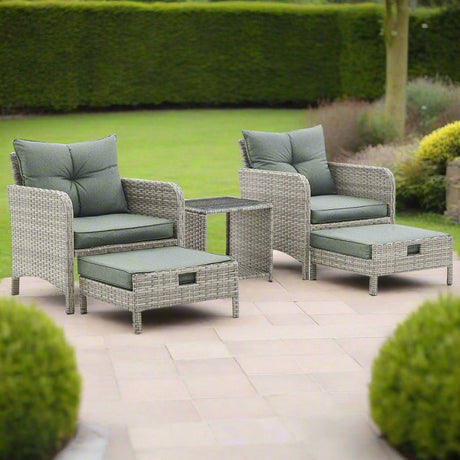Grenada Rattan Armchair Ottoman Footstool 5 Piece Set - TGC