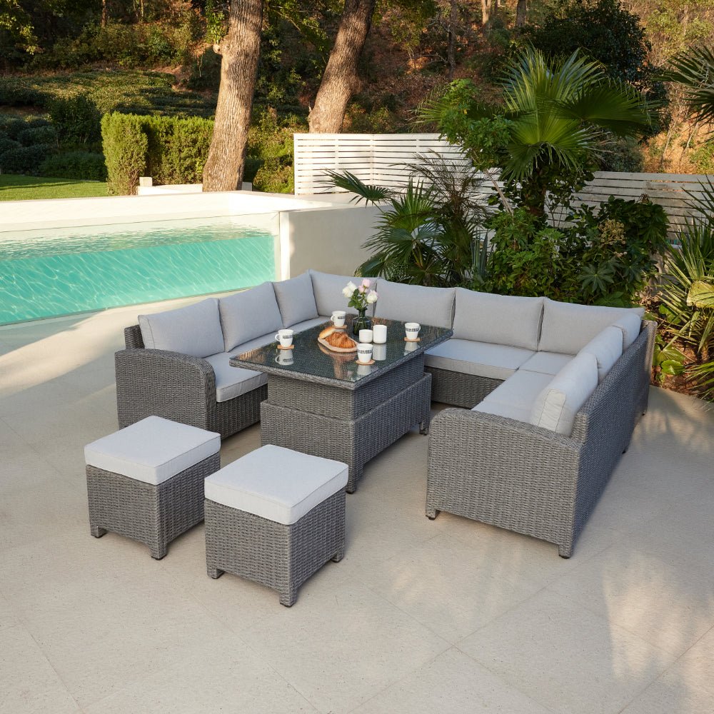 Hadley Grey Rattan Garden Set with Sofa & Rising Table - TGC